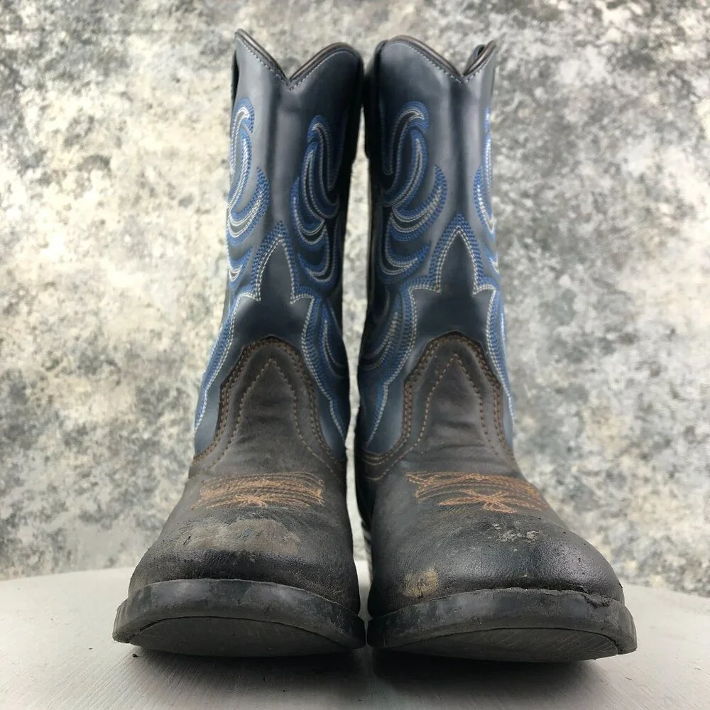 Smoky Mountain Kids Size 4 Monterey Western Brown Navy Blue Faux Leather Boots